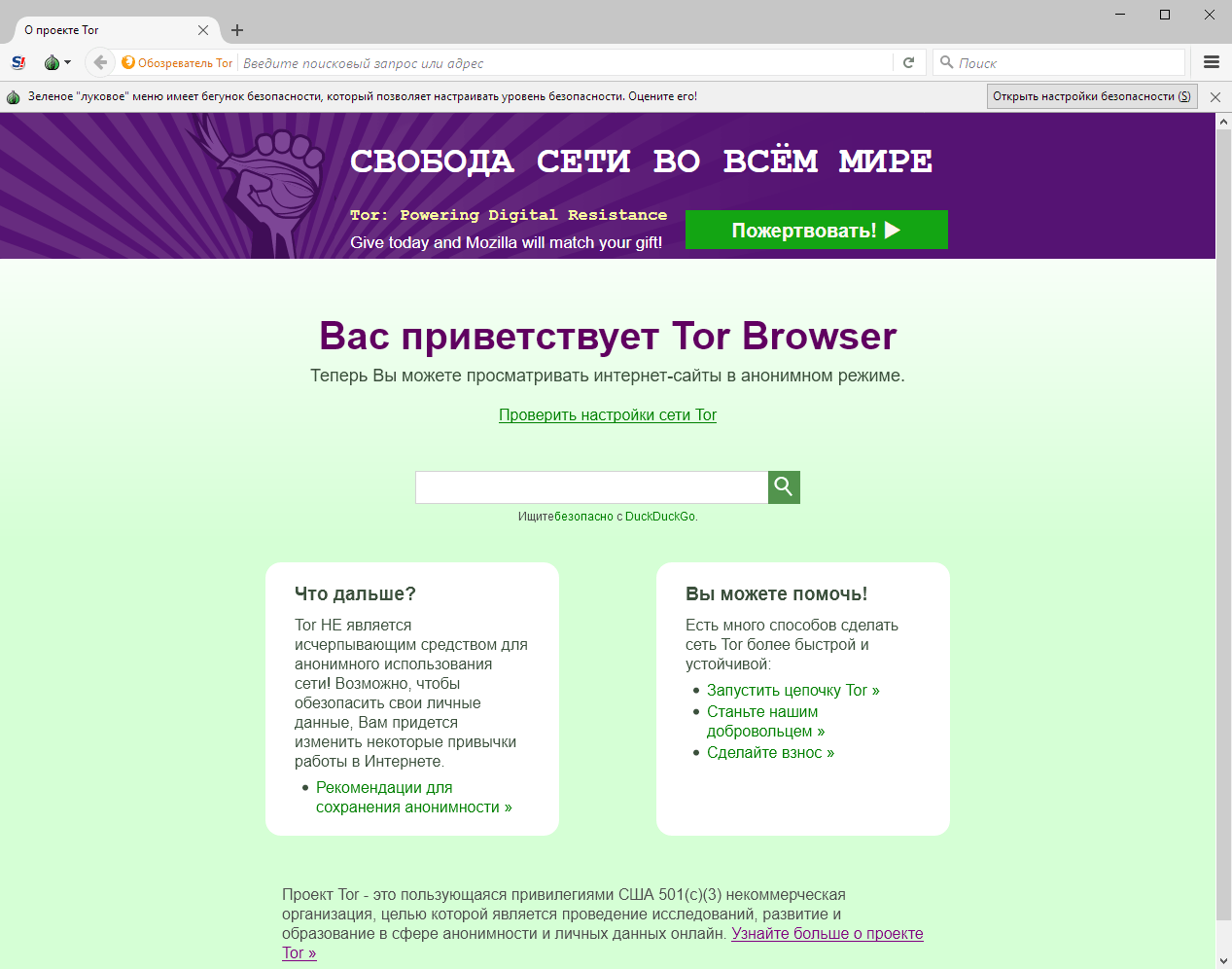 Tor Browser первый запуск браузера (фото)